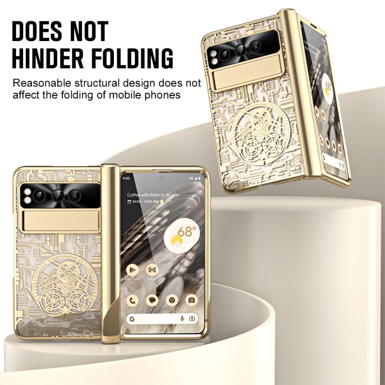 For Google Pixel Fold Mechanical Legend Integrated Electroplating All-inclusive Phone Case with Pen Slot(Gold) - Google Cases by buy2fix | Online Shopping UK | buy2fix
