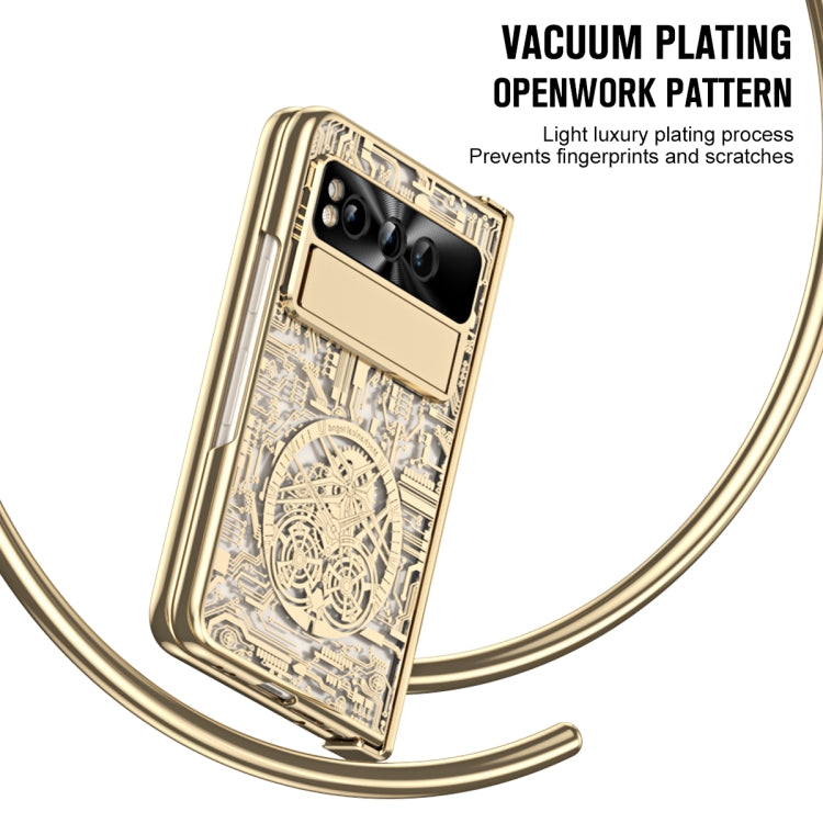 For Google Pixel Fold Mechanical Legend Integrated Electroplating All-inclusive Phone Case with Pen Slot(Gold) - Google Cases by buy2fix | Online Shopping UK | buy2fix