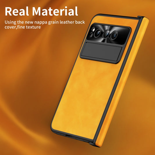 For Google Pixel Fold Integrated Napa Texture All-inclusive Phone Case with Hinge(Yellow) by buy2fix