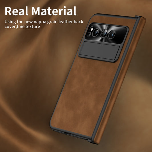 For Google Pixel Fold Integrated Napa Texture All-inclusive Phone Case with Hinge(Brown) by buy2fix