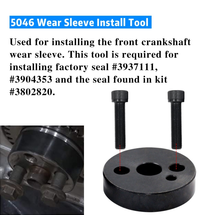 For Dodge Cummins 5046 Crankshaft Wear Sleeve + 1388 Front Cover Crankshaft Seal Installation Tool 124453+124388(Black) by buy2fix