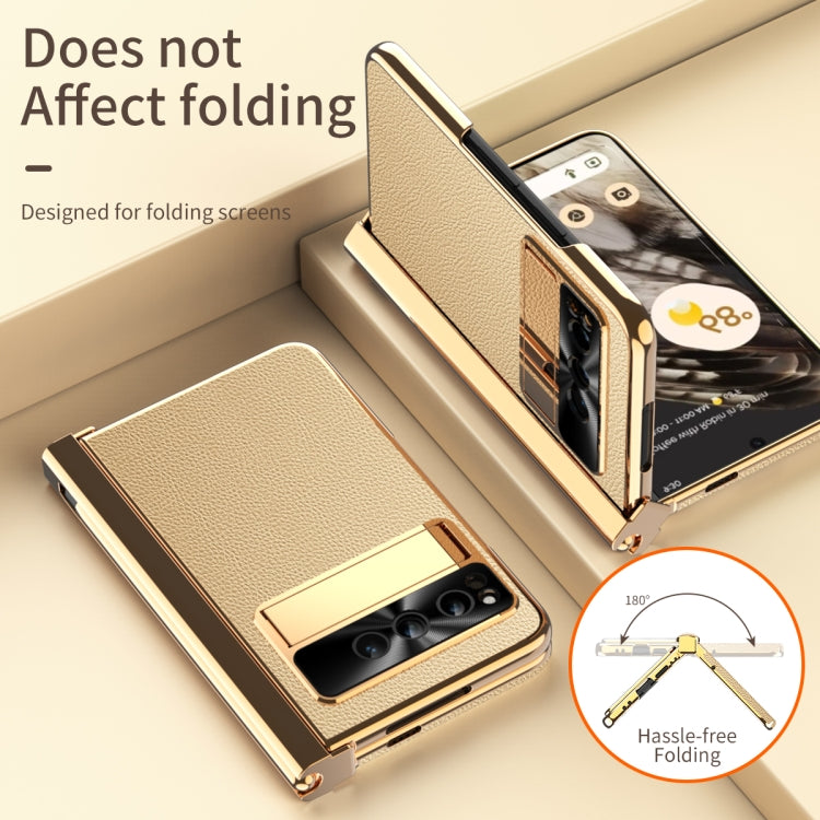 For Google Pixel Fold Litchi Pattern Electroplating Pen Slot Folding Phone Case with Stylus(Gold) by buy2fix