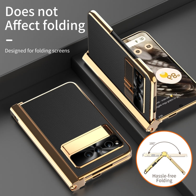 For Google Pixel Fold Litchi Pattern Electroplating Pen Slot Double Hinge Folding Phone Case with Stylus(Black) by buy2fix