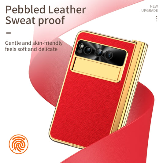 For Google Pixel Fold Litchi Pattern Electroplating Pen Slot Double Hinge Folding Phone Case with Stylus(Red) by buy2fix