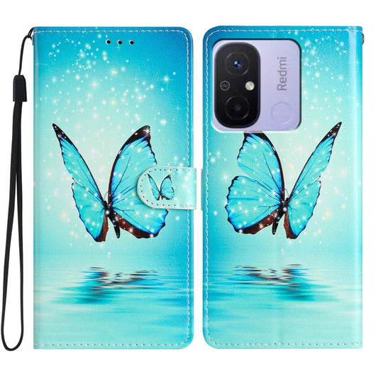 For Xiaomi Redmi 12C Colored Drawing Leather Phone Case(Blue Butterfly) by buy2fix