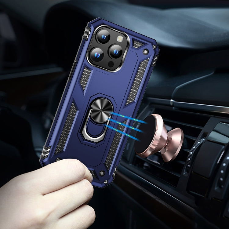 For iPhone 15 Shockproof TPU + PC Phone Case with Holder(Blue) by buy2fix