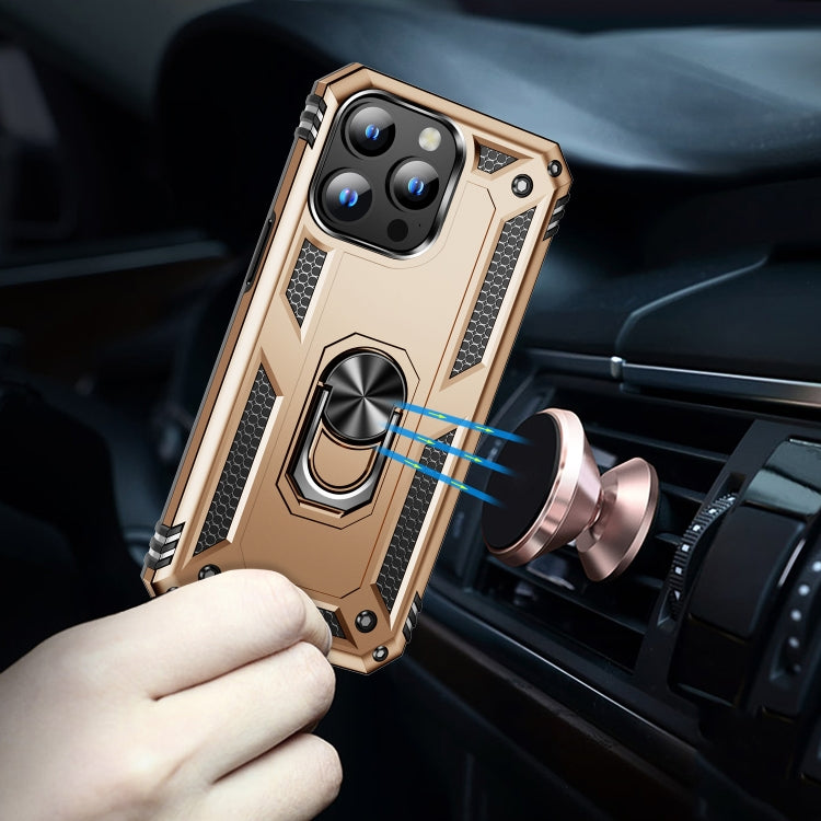 For iPhone 15 Plus Shockproof TPU + PC Phone Case with Holder(Gold) by buy2fix