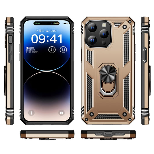 For iPhone 15 Pro Shockproof TPU + PC Phone Case with Holder(Gold) by buy2fix