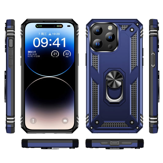 For iPhone 15 Pro Shockproof TPU + PC Phone Case with Holder(Blue) by buy2fix