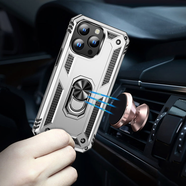 For iPhone 15 Pro Shockproof TPU + PC Phone Case with Holder(Silver) by buy2fix