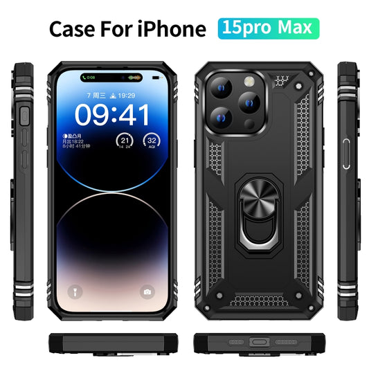 For iPhone 15 Pro Max Shockproof TPU + PC Phone Case with Holder(Black) by buy2fix