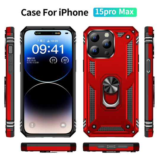For iPhone 15 Pro Max Shockproof TPU + PC Phone Case with Holder(Red) by buy2fix