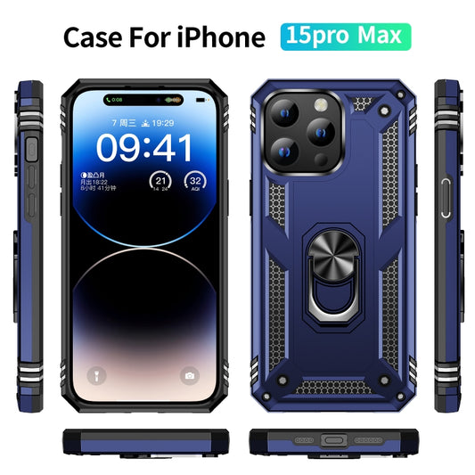 For iPhone 15 Pro Max Shockproof TPU + PC Phone Case with Holder(Blue) by buy2fix