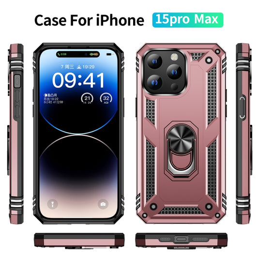 For iPhone 15 Pro Max Shockproof TPU + PC Phone Case with Holder(Rose Gold) by buy2fix