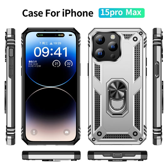 For iPhone 15 Pro Max Shockproof TPU + PC Phone Case with Holder(Silver) by buy2fix