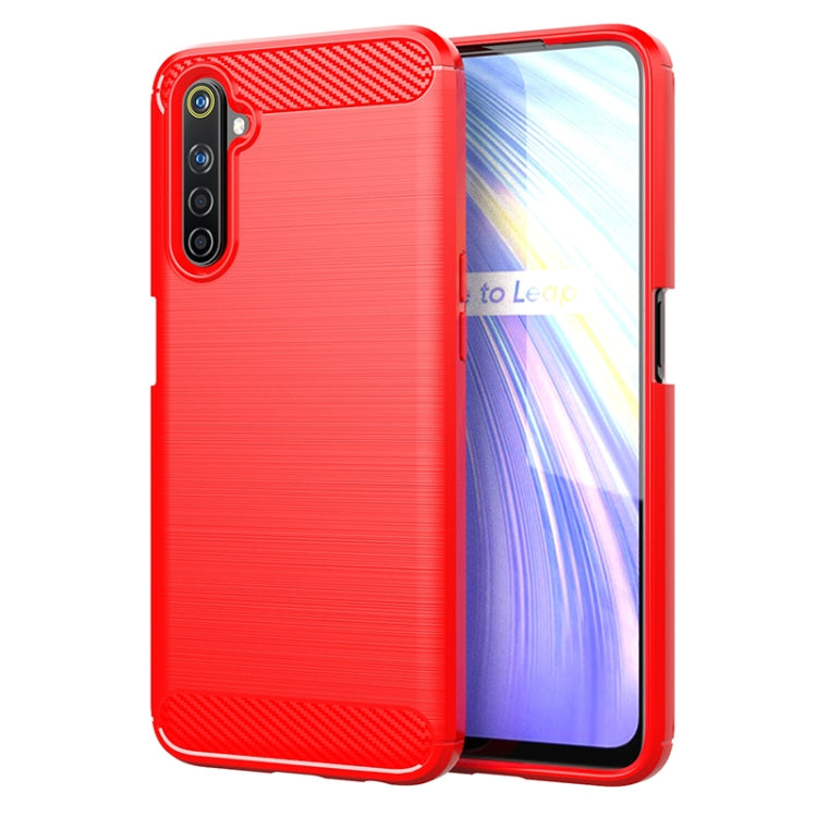 For Realme 6i India Brushed Texture Carbon Fiber TPU Phone Case(Red) - Realme Cases by buy2fix | Online Shopping UK | buy2fix