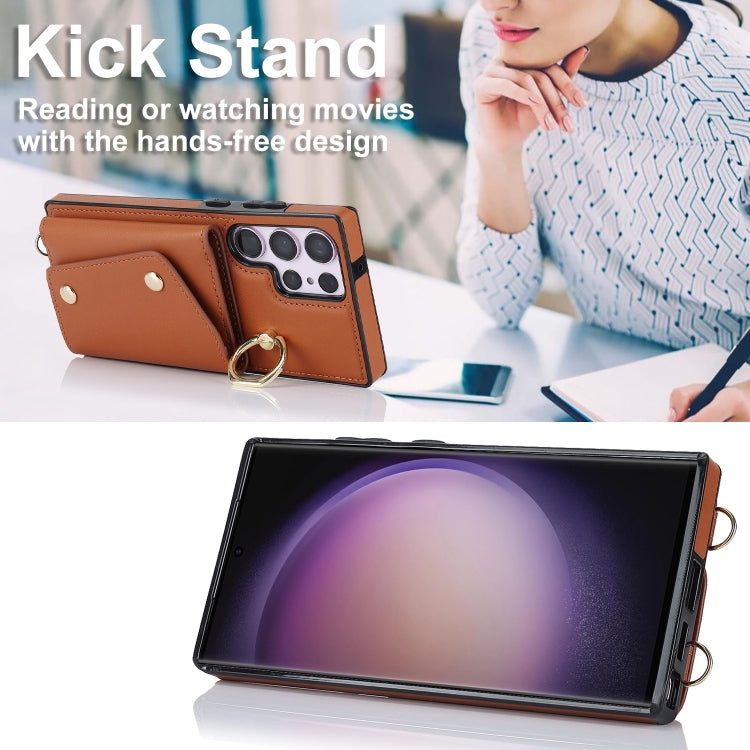 For Samsung Galaxy S23 Ultra 5G Zipper Card Bag Phone Case with Dual Lanyard(Brown) - Galaxy S23 Ultra 5G Cases by buy2fix | Online Shopping UK | buy2fix