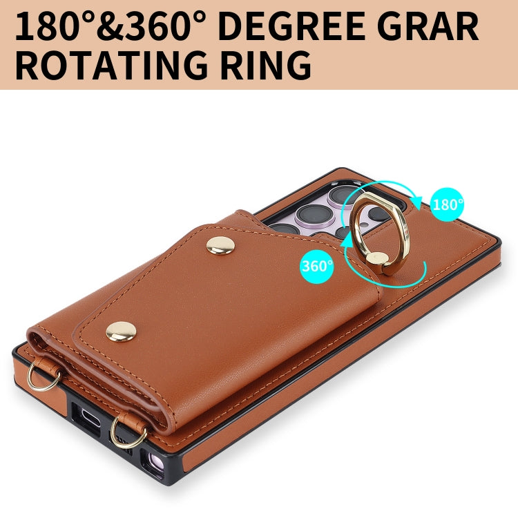 For Samsung Galaxy S23 Ultra 5G Zipper Card Bag Phone Case with Dual Lanyard(Brown) - Galaxy S23 Ultra 5G Cases by buy2fix | Online Shopping UK | buy2fix