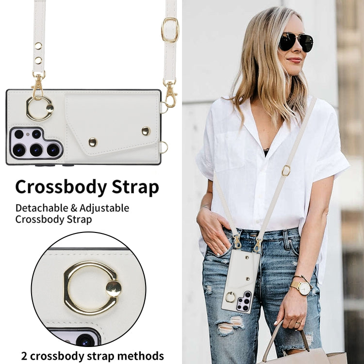 For Samsung Galaxy S23 Ultra 5G Zipper Card Bag Phone Case with Dual Lanyard(White) by buy2fix