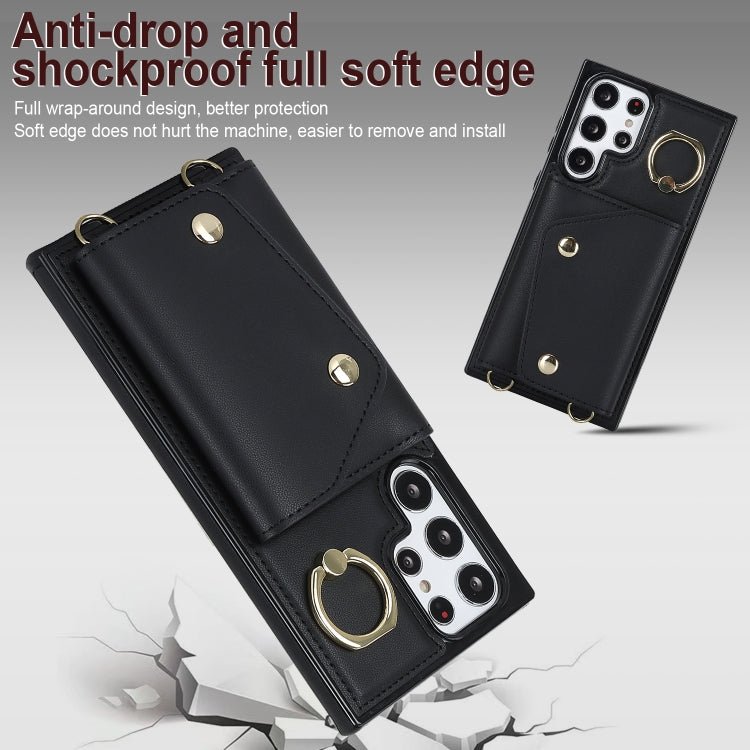 For Samsung Galaxy S22 Ultra 5G Zipper Card Bag Phone Case with Dual Lanyard(Black) - Galaxy S22 Ultra 5G Cases by buy2fix | Online Shopping UK | buy2fix