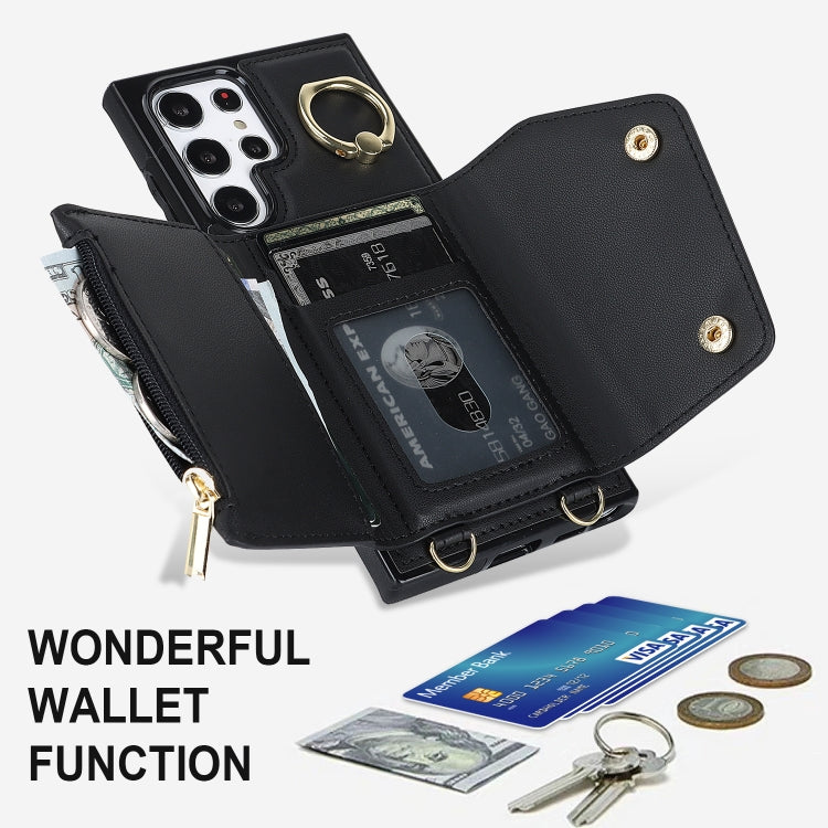 For Samsung Galaxy S22 Ultra 5G Zipper Card Bag Phone Case with Dual Lanyard(Black) - Galaxy S22 Ultra 5G Cases by buy2fix | Online Shopping UK | buy2fix
