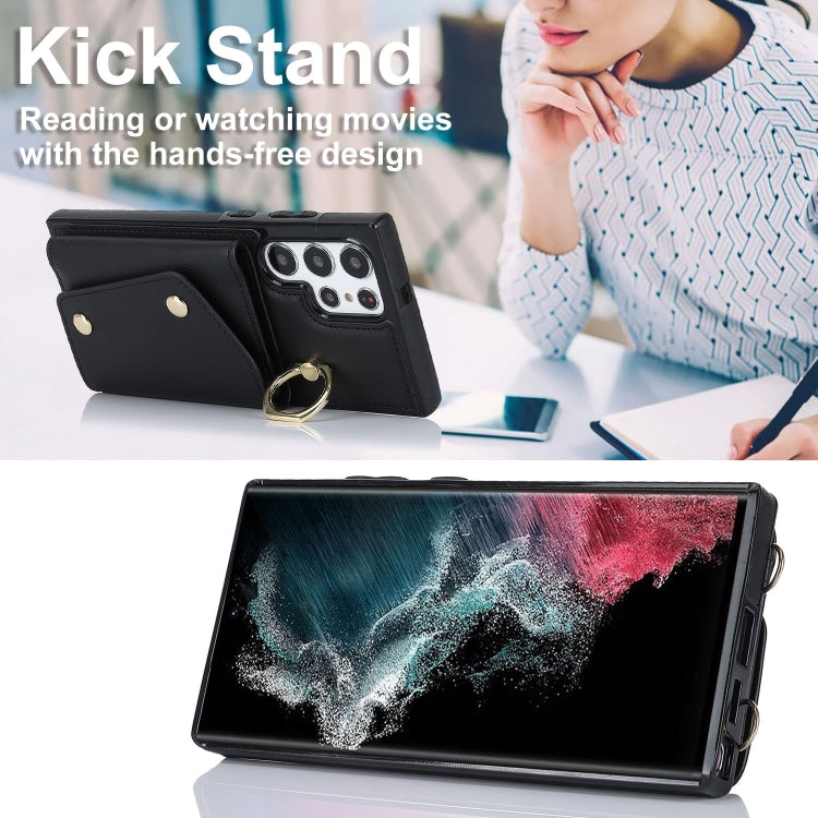 For Samsung Galaxy S22 Ultra 5G Zipper Card Bag Phone Case with Dual Lanyard(Black) - Galaxy S22 Ultra 5G Cases by buy2fix | Online Shopping UK | buy2fix