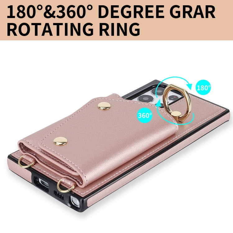 For Samsung Galaxy S22 Ultra 5G Zipper Card Bag Phone Case with Dual Lanyard(Rose Gold) - Galaxy S22 Ultra 5G Cases by buy2fix | Online Shopping UK | buy2fix