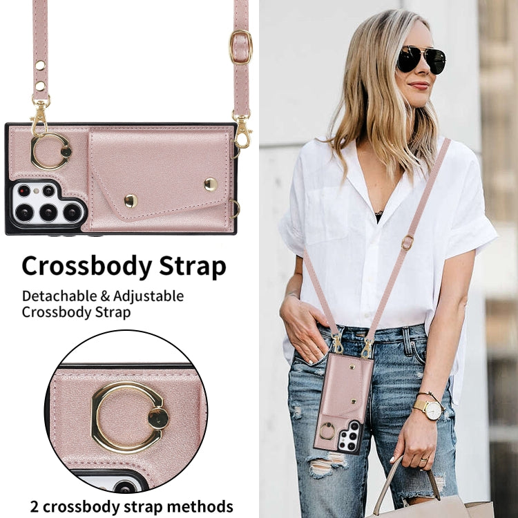 For Samsung Galaxy S22 Ultra 5G Zipper Card Bag Phone Case with Dual Lanyard(Rose Gold) - Galaxy S22 Ultra 5G Cases by buy2fix | Online Shopping UK | buy2fix