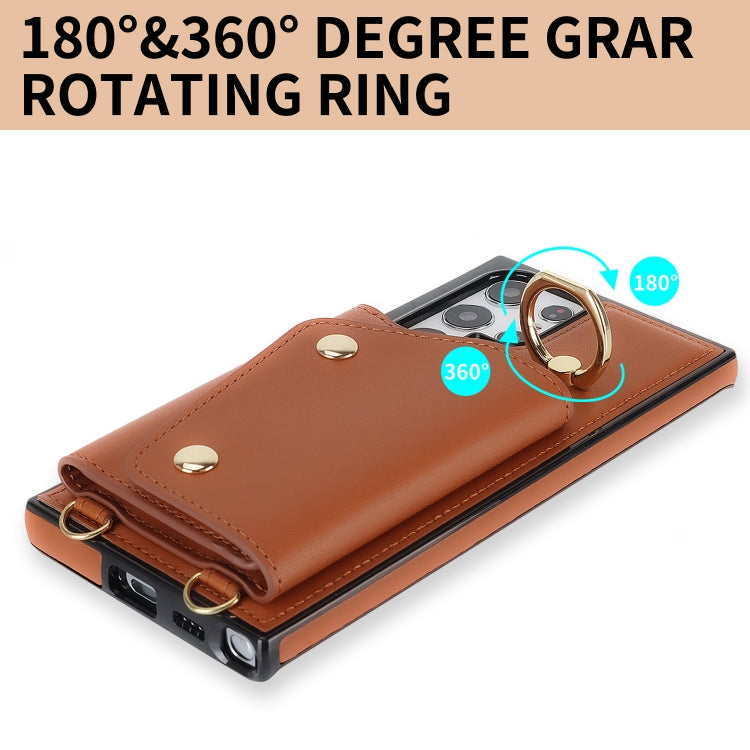 For Samsung Galaxy S22 Ultra 5G Zipper Card Bag Phone Case with Dual Lanyard(Brown) - Galaxy S22 Ultra 5G Cases by buy2fix | Online Shopping UK | buy2fix