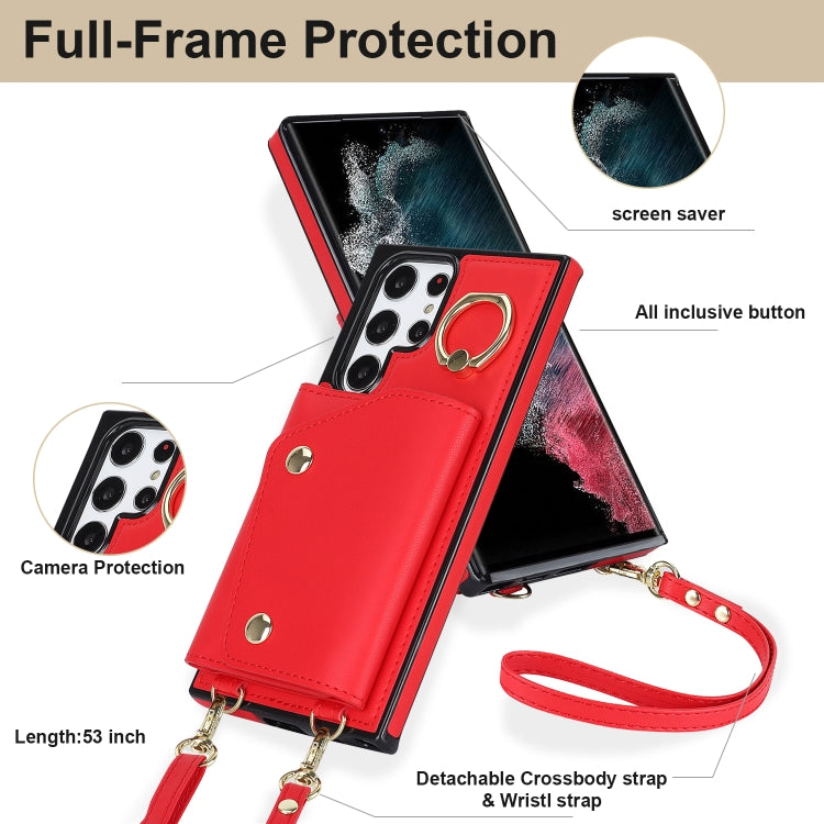 For Samsung Galaxy S22 Ultra 5G Zipper Card Bag Phone Case with Dual Lanyard(Red) - Galaxy S22 Ultra 5G Cases by buy2fix | Online Shopping UK | buy2fix