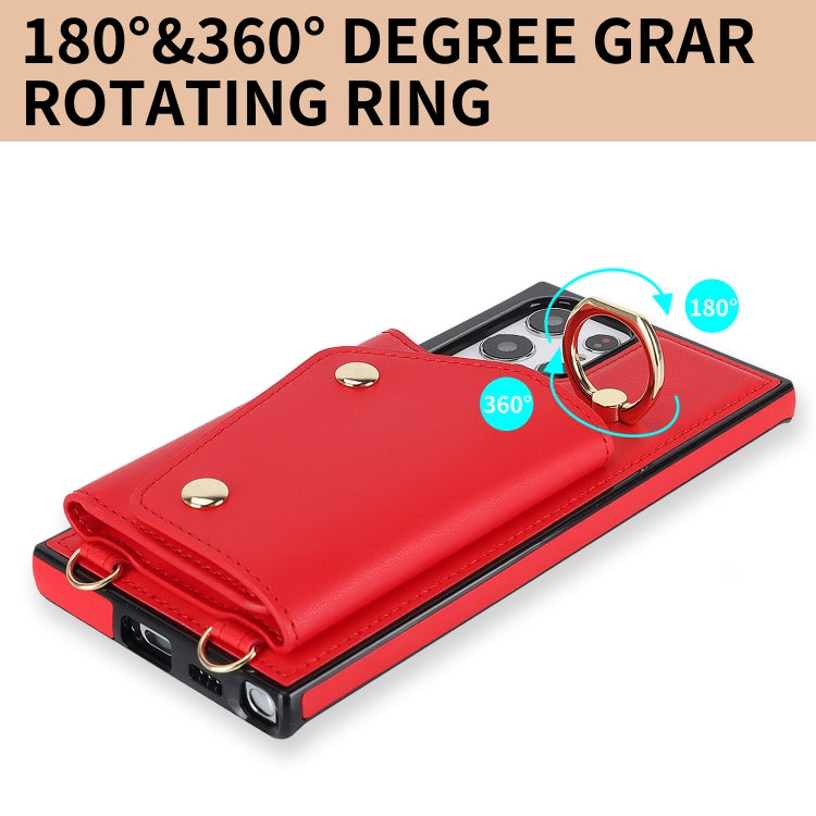 For Samsung Galaxy S22 Ultra 5G Zipper Card Bag Phone Case with Dual Lanyard(Red) - Galaxy S22 Ultra 5G Cases by buy2fix | Online Shopping UK | buy2fix