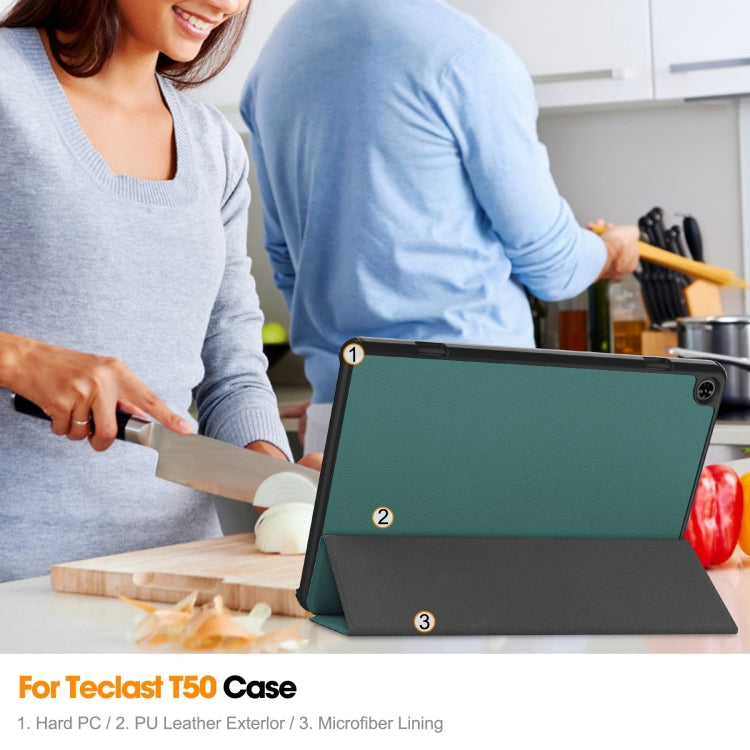 For Teclast T50 Custer Pure Color 3-Fold Holder Smart Leather Tablet Case(Dark Green) by buy2fix