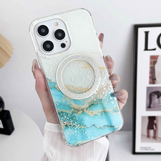 For iPhone 14 Pro Dual-side IMD Marble Magsafe Phone Case(White Green) by buy2fix