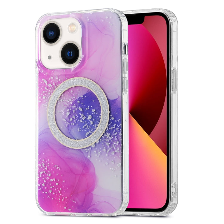 For iPhone 13 Dual-side IMD Marble Magsafe Phone Case(Smudged Purple) - iPhone 13 Cases by buy2fix | Online Shopping UK | buy2fix