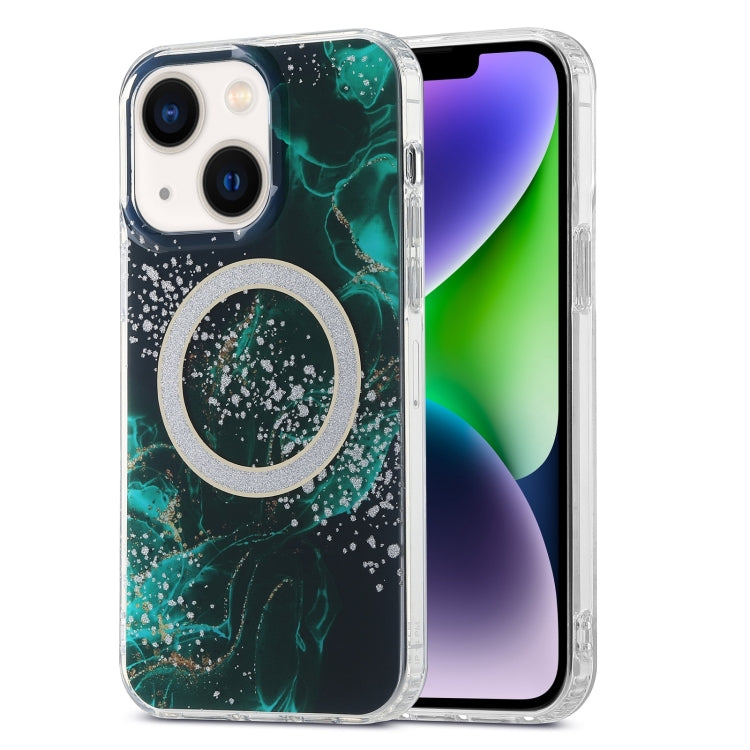 For iPhone 15 Dual-side IMD Marble Magsafe Phone Case(Dark Green) - iPhone 15 Cases by buy2fix | Online Shopping UK | buy2fix