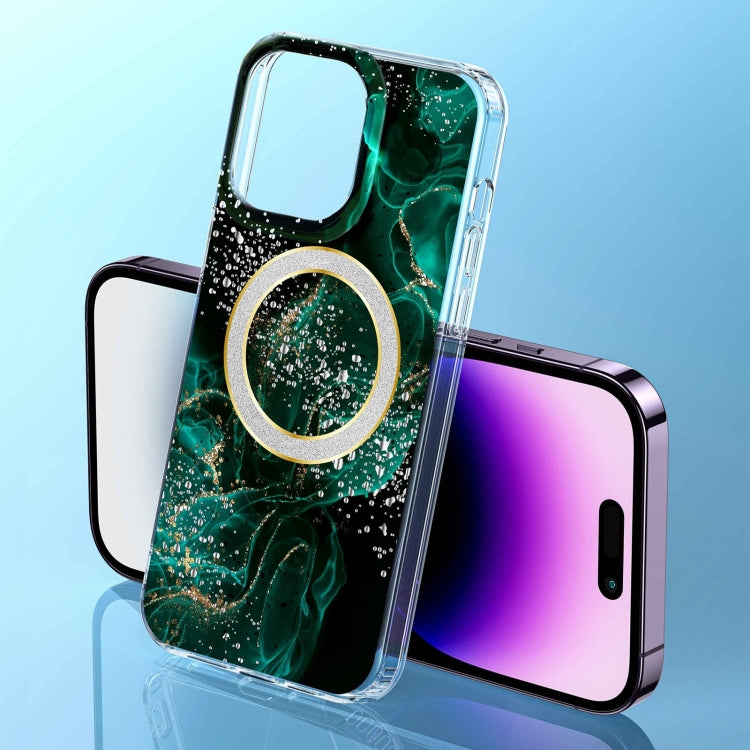 For iPhone 15 Dual-side IMD Marble Magsafe Phone Case(Dark Green) - iPhone 15 Cases by buy2fix | Online Shopping UK | buy2fix