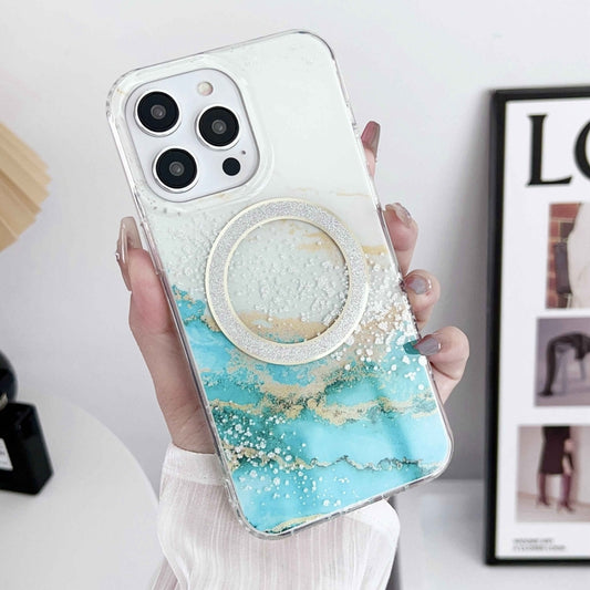 For iPhone 15 Dual-side IMD Marble Magsafe Phone Case(White Green) by buy2fix