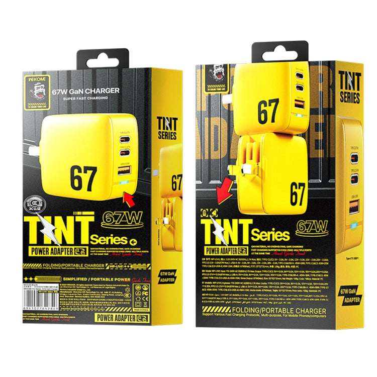 WK WP-U141 67W USB+Double USB-C / Type-C GaN Charger, Plug:US Plug(Yellow) by WK