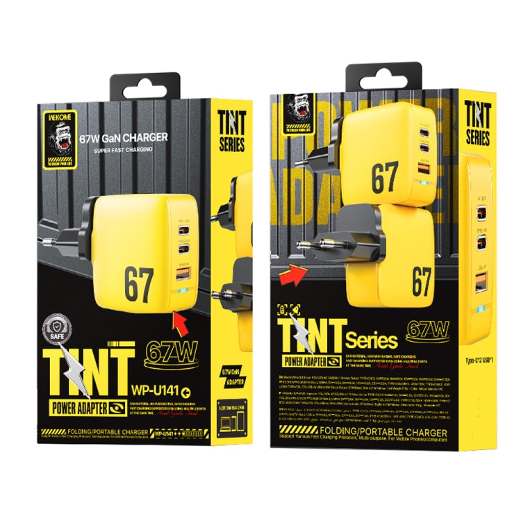 WK WP-U141 67W USB+Double USB-C / Type-C GaN Charger, Plug:EU Plug(Yellow) by WK