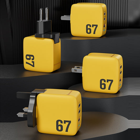 WK WP-U141 67W USB+Double USB-C / Type-C GaN Charger, Plug:UK Plug(Yellow) by WK