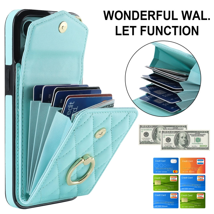 For iPhone 12 Pro Max Rhombic Texture Card Bag Phone Case with Long Lanyard(Mint Green) - iPhone 12 Pro Max Cases by buy2fix | Online Shopping UK | buy2fix