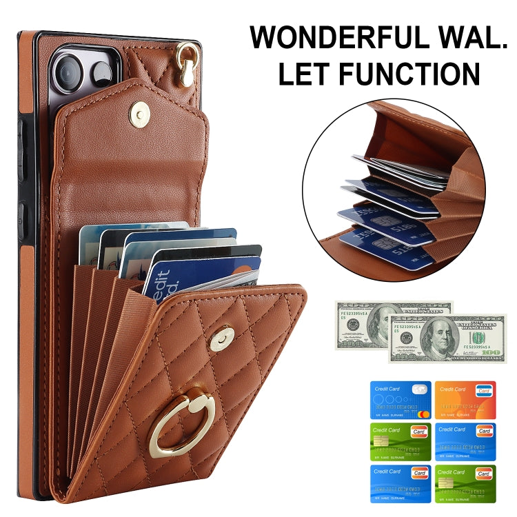For Samsung Galaxy S23 Ultra 5G Rhombic Texture Card Bag Phone Case with Long Lanyard(Brown) - Galaxy S23 Ultra 5G Cases by buy2fix | Online Shopping UK | buy2fix