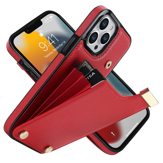 For iPhone 14 Pro Metal Buckle Card Slots Phone Case(Red) by buy2fix