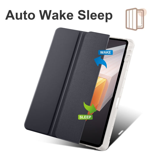 For vivo Pad2 12.1inch 3-folding Transparent TPU Smart Leather Tablet Case with Pen Slot(Black) by buy2fix