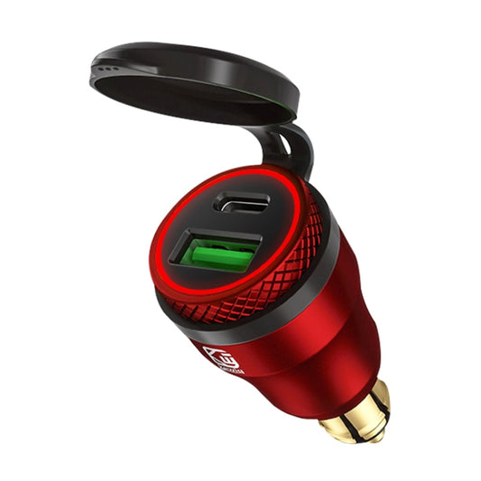 Motorcycle European-style Small-caliber Aluminum Alloy QC 3.0 + PD Fast Charge USB Charger, Shell Color:Red(Red Light) by buy2fix