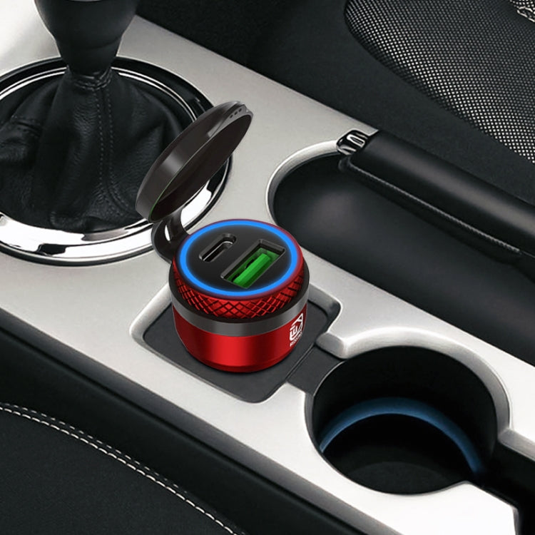 Motorcycle European-style Small-caliber Aluminum Alloy QC 3.0 + PD Fast Charge USB Charger, Shell Color:Red(Blue Light) by buy2fix