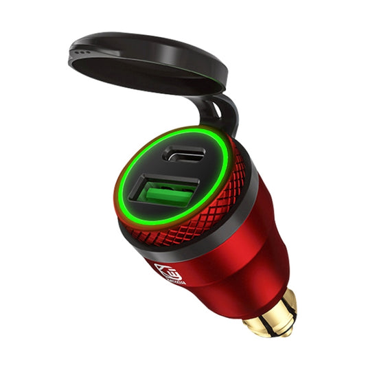 Motorcycle European-style Small-caliber Aluminum Alloy QC 3.0 + PD Fast Charge USB Charger, Shell Color:Red(Green Light) by buy2fix