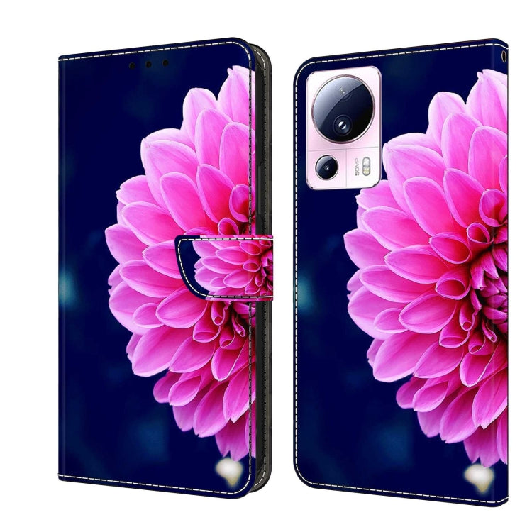 For Xiaomi 13 Lite Crystal 3D Shockproof Protective Leather Phone Case(Pink Petals) - Xiaomi Cases by buy2fix | Online Shopping UK | buy2fix