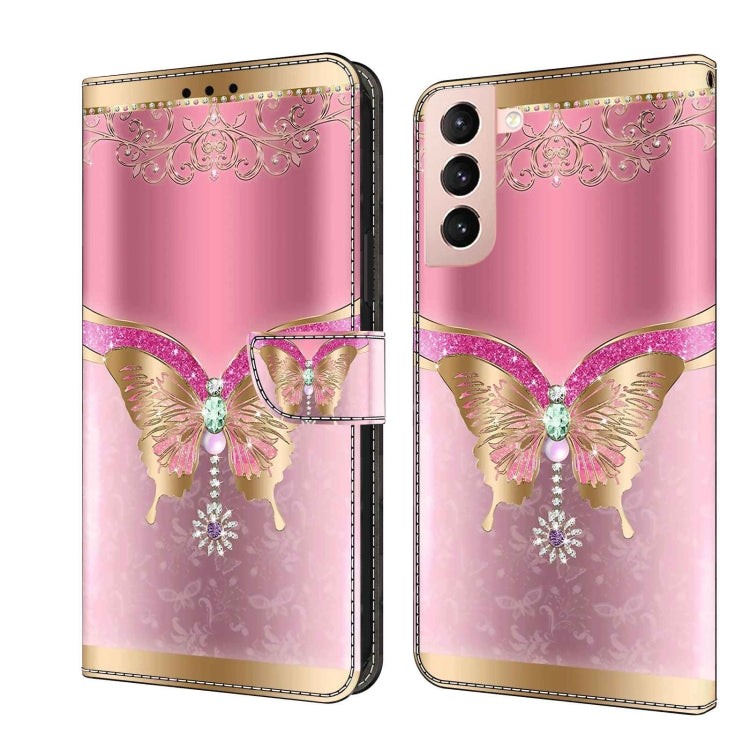 For Samsung Galaxy S21 Crystal 3D Shockproof Protective Leather Phone Case(Pink Bottom Butterfly) - Galaxy S21 5G Cases by buy2fix | Online Shopping UK | buy2fix
