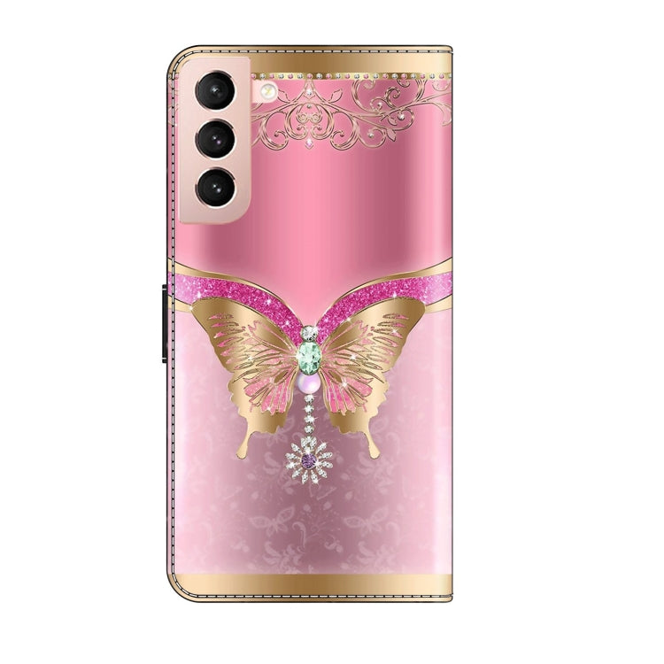 For Samsung Galaxy S21 Crystal 3D Shockproof Protective Leather Phone Case(Pink Bottom Butterfly) - Galaxy S21 5G Cases by buy2fix | Online Shopping UK | buy2fix